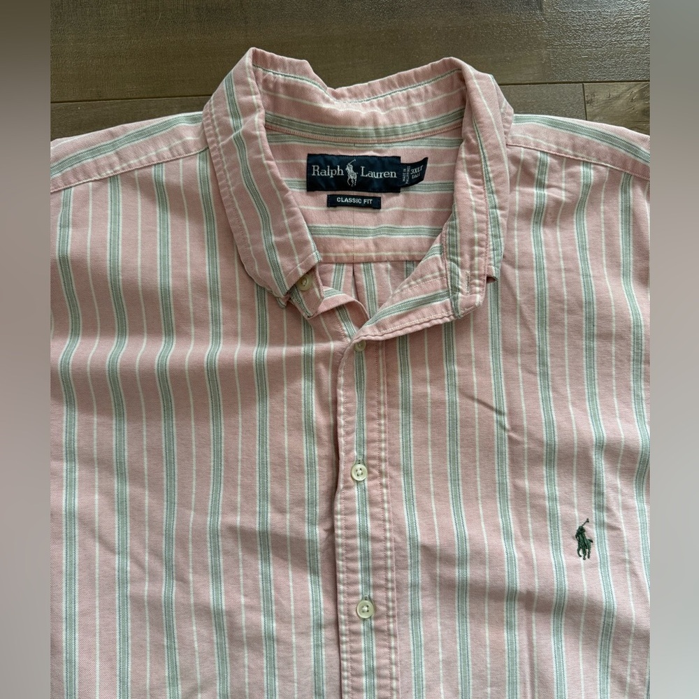 Ralph Lauren Button Down Long Sleeve Classic Fit 3XLT Pink Vertical Stripe‎